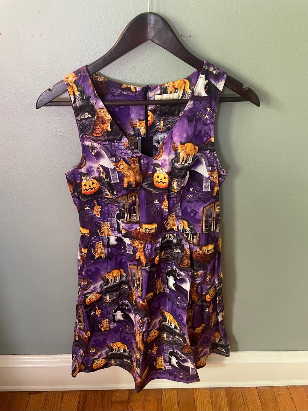 ModCloth Purple Halloween Cat Print Sleeveless Dress